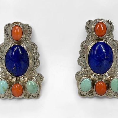 Navajo Sterling, Turquoise, & Lapis Lazuli Earrings