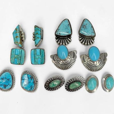 Group of Navajo-Style Silver & Turquoise Jewelry