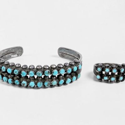 Zuni Silver & Turquoise Petit Point Cuff & Ring