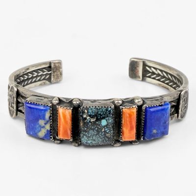 Navajo Whirling Log Silver & Multi-Stone Cuff