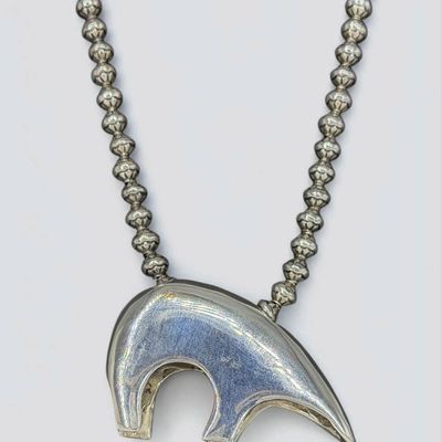 Zuni Silver Bear Pendant Necklace