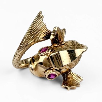 14K Yellow Gold & Ruby Koi Fish Ring