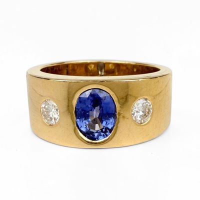 14K Yellow Gold Sapphire & Diamond Men's Ring