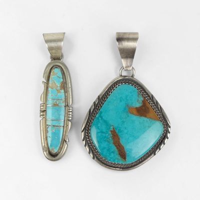 (2) Navajo Sterling & Turquoise Pendants
