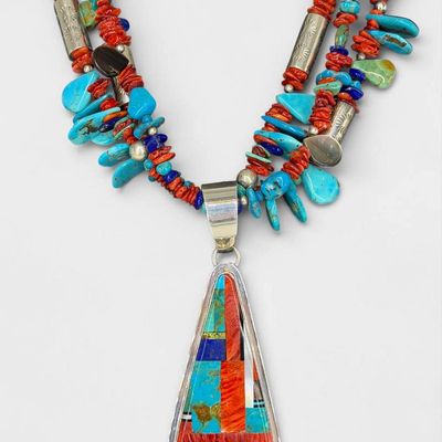 Daniel Coriz Sterling Silver & Multi-Stone Inlaid Necklace