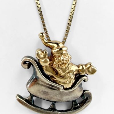 14K Yellow Gold & Sterling Santa Necklace