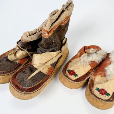 (2) Pairs of Native American Hard Sole Moccasins (E)