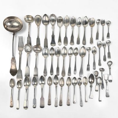 Large Group of Coin Silver Utensils