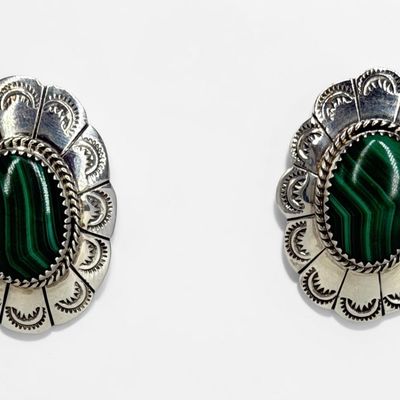 Jason Livingston Sterling & Green Malachite Earrings
