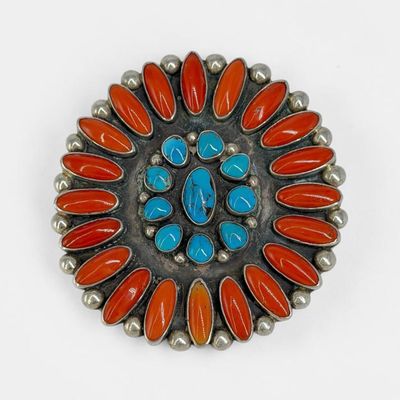Navajo Silver, Turquoise, & Coral Pendant