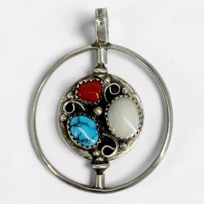 Multi-Stone & Sterling Silver Spinning Navajo Pendant
