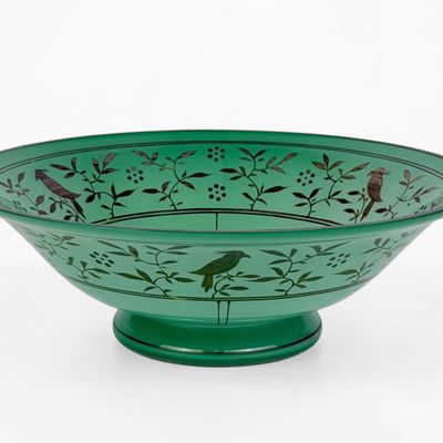 Czech Depression-Era Glass W/ Silver Bird Motif