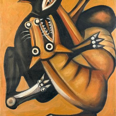 Attributed to Ang Kiukok 'Dogfight' Oil on Canvas (C)