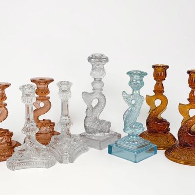 (8) "Dolphin" Glass Candlesticks