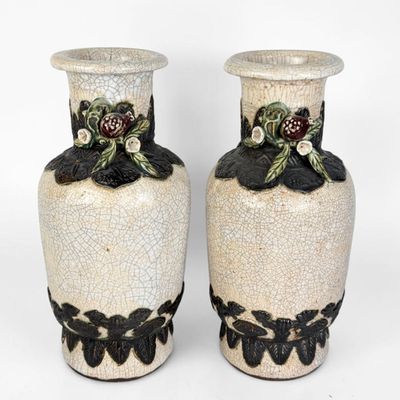 Pair of Chinese Crackle Glaze Vases