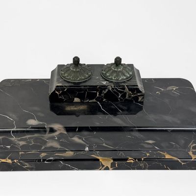 Antique Art Deco Marble Double Inkwell & Desk Set