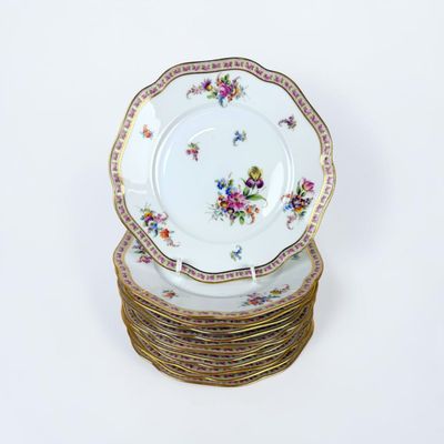 (12) German "Dresden Flowers" Porcelain Plates