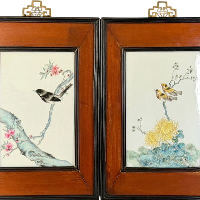 Pair of Chinese Famille Rose Porcelain Plaques