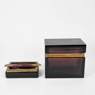 Murano-Style Purple Glass Box & Ashtray