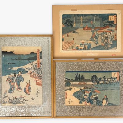 (3) Antique Japanese Woodblocks