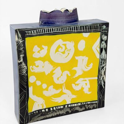 Gilbert Portanier 'Yellow Abstract' Ceramic Vase (A)