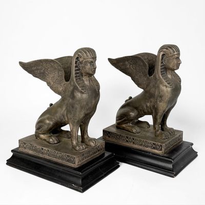 Pair of Bronze Egyptian Revival Winged Sphinx Sculptures