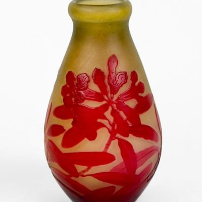 Emile Galle 'Red Plum Blossom' Art Nouveau Cameo Vase