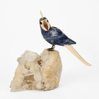 Vintage Handcrafted Sodalite and Quartz Cockatoo