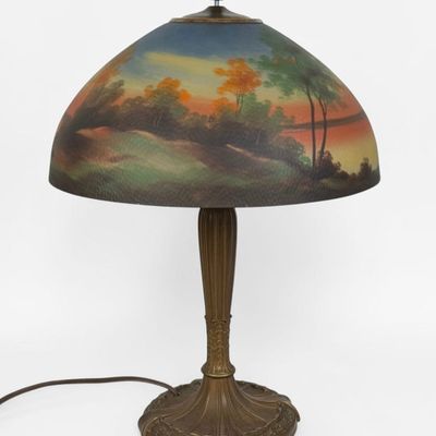 Jefferson Lamp Co.  Reverse Painted 'Landscape' Table Lamp