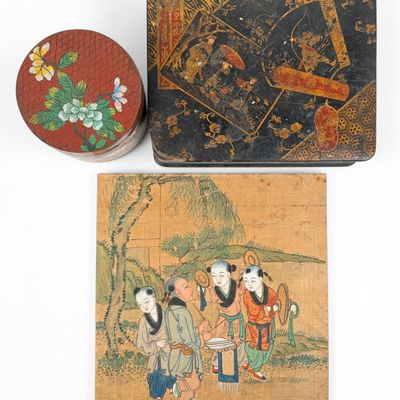 (2) Chinese Boxes & Silk Painting