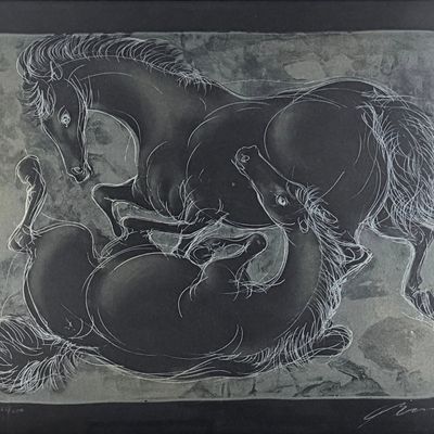 Hans Erni "Two Horses" Lithograph