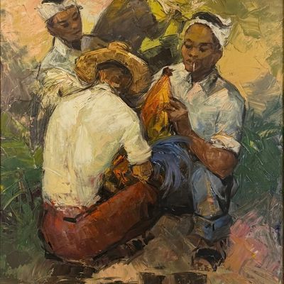 Cesar Buenaventura 'The Workers' Oil on Canvas