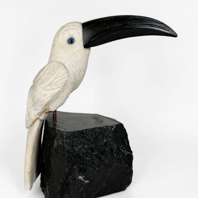 Vintage Carved Marble & Obsidian Toucan Sculpture