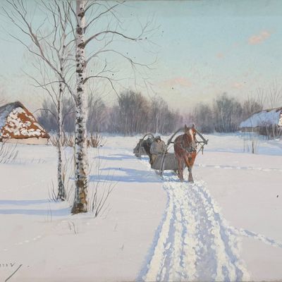 Andrei Afanasievich Egorov 'Winter Landscape' Gouache on Board