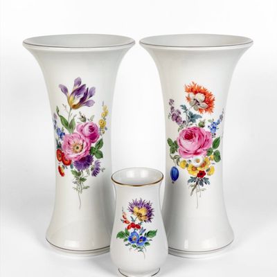 (3) Meissen Flower Motif Vases