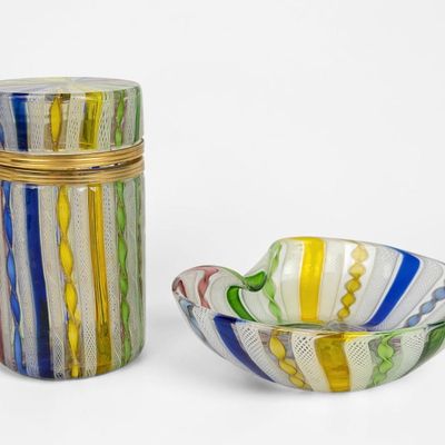 Murano Zanfirico Ashtray & Box