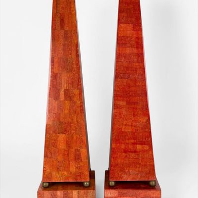 Pair of Red Coconut Shell Obelisks