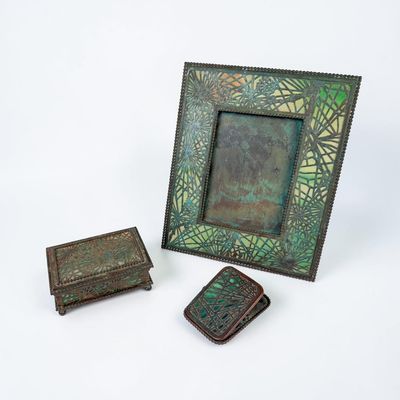 (3pc) Tiffany Studios Pine Needle Desk Set