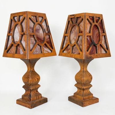 Pair of Arts & Crafts Table Lamps W/ Slag Glass