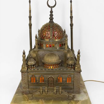 Antique Brass & Marble Model Mosque Lamp