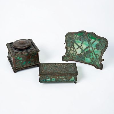 (3pc) Tiffany Studios "Grapevine" Desk Set