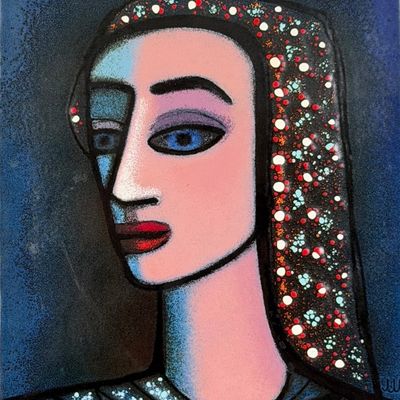 Jackson Woolley 'Portrait of a Woman' Enamel Mosaic