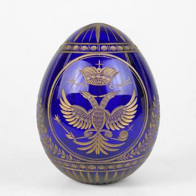 Faberge-Style Cobalt Blue Glass Russian Egg