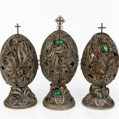 (3) Russian Filigree Silver Folding Icon Eggs