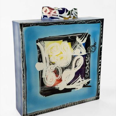 Gilbert Portanier 'Blue Abstract' Ceramic Vase (C)