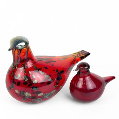 Pair of Ruby Red "Rubiinilintu" Iittala Toikka Birds