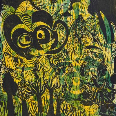 Tunde Odunlade Linocut on Rice Paper