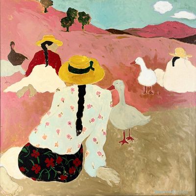 Jacqueline Rochester "Geese Herders" Oil on Canvas