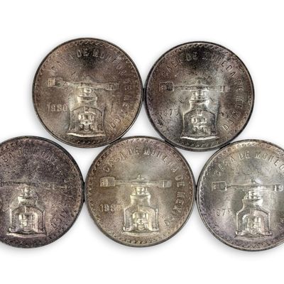 Sale Photo Thumbnail #206: (5) Sterling Mexican Troy Ounce Silver Coins