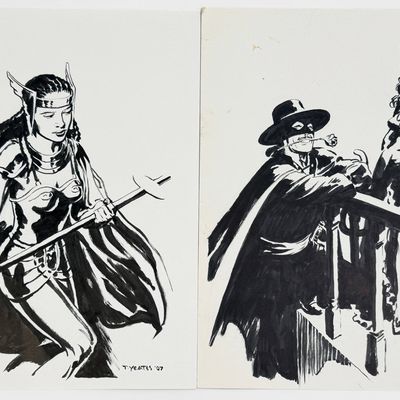 Sale Photo Thumbnail #102: (2) Thomas Yeates Original Ink on Paper Illustrations